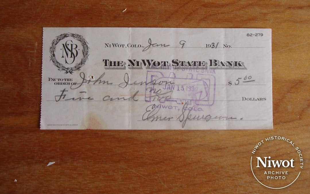 NiWot State Bank Check
