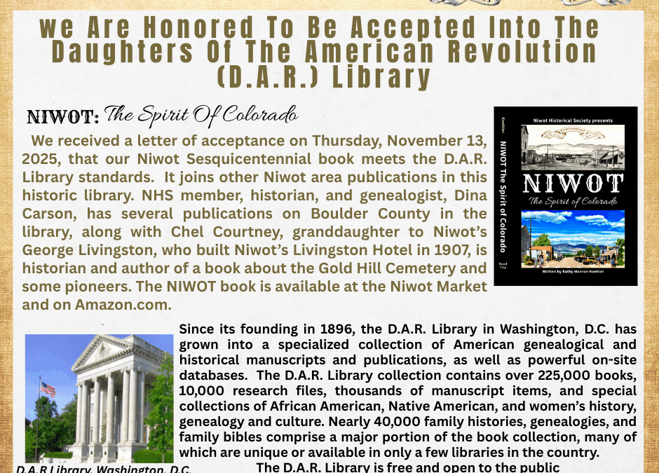 Spirit Of Colorado accepted into the D.A.R. Library